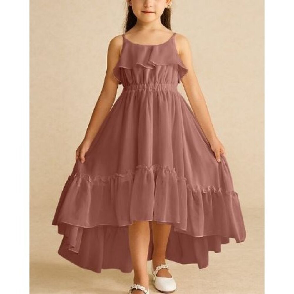 Azazie Karmen Cedar Rose A-Line Ruched Chiffon Dress Girls Size 7 NWT